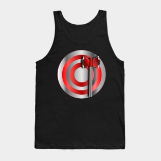 Straight Handle Silver Red Stripe Target and Throwing Hatchet Tank Top